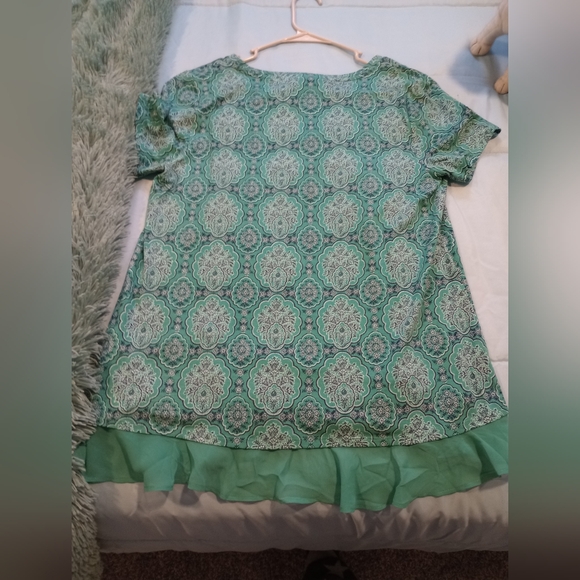 Green Patterned Top with Ruffle Detail - Picture 4 of 5